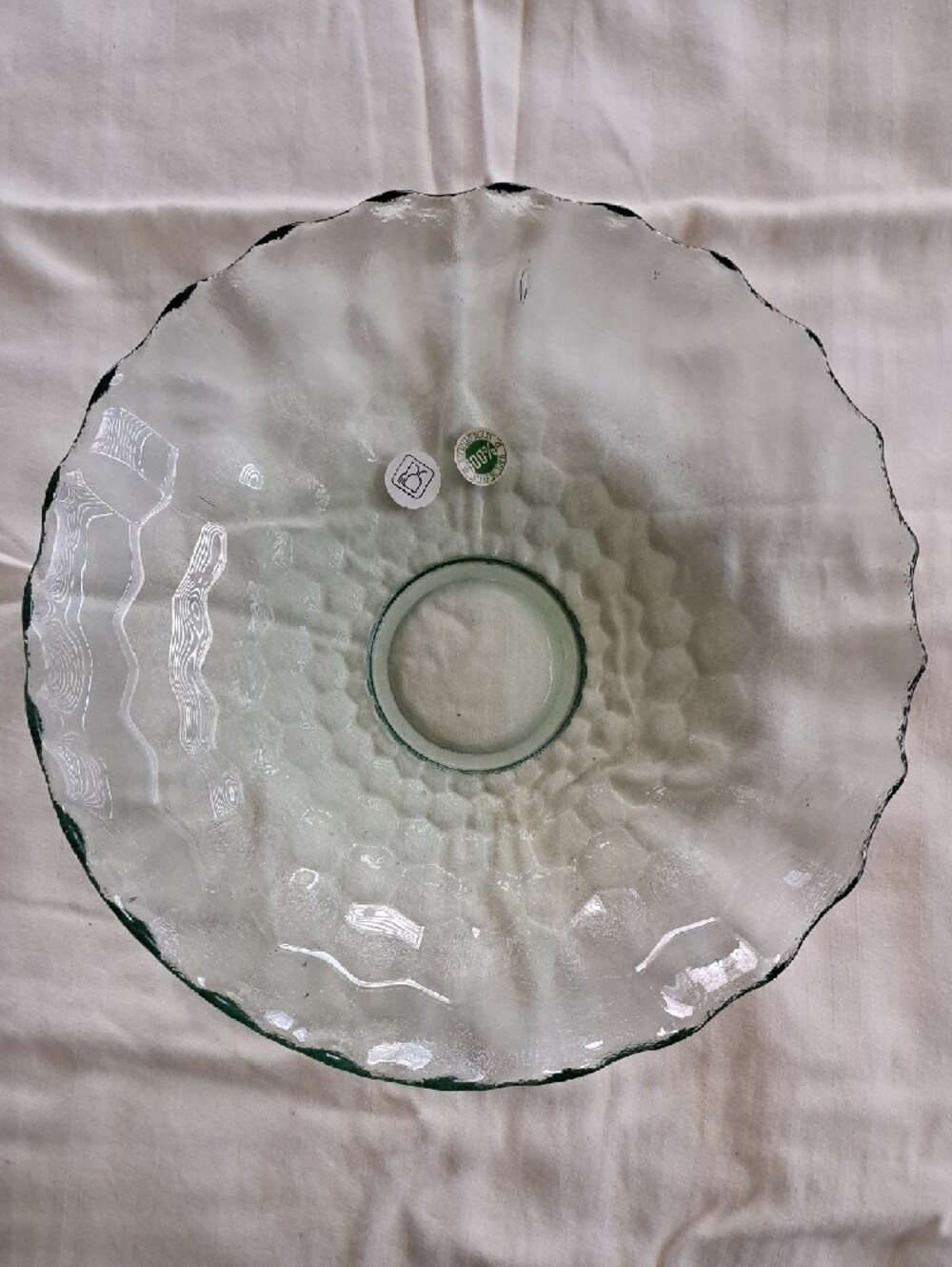 Coral 11.5" Rimmed Glass Bowl with Recycled Glass Sticker